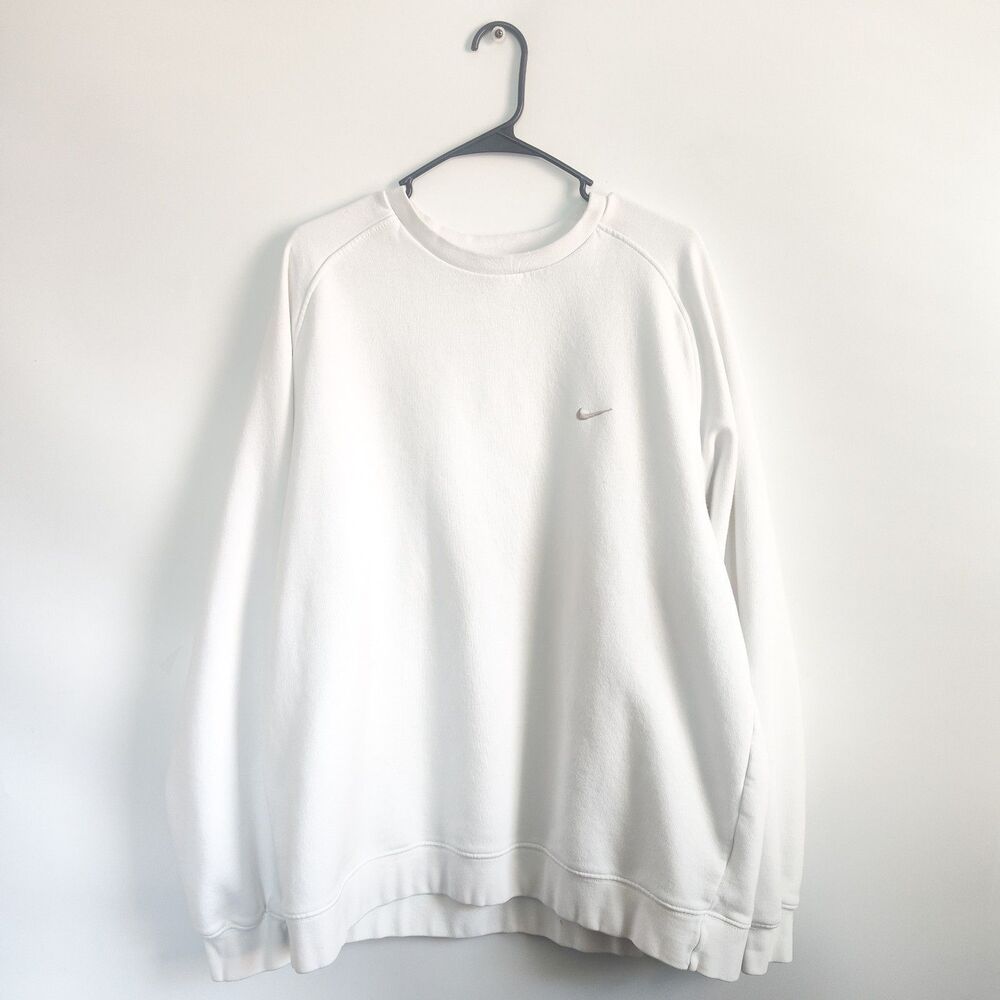 Vintage Nike Sweatshirt XXL Essential Solo‎ Mini Swoosh Pullover Crewneck White